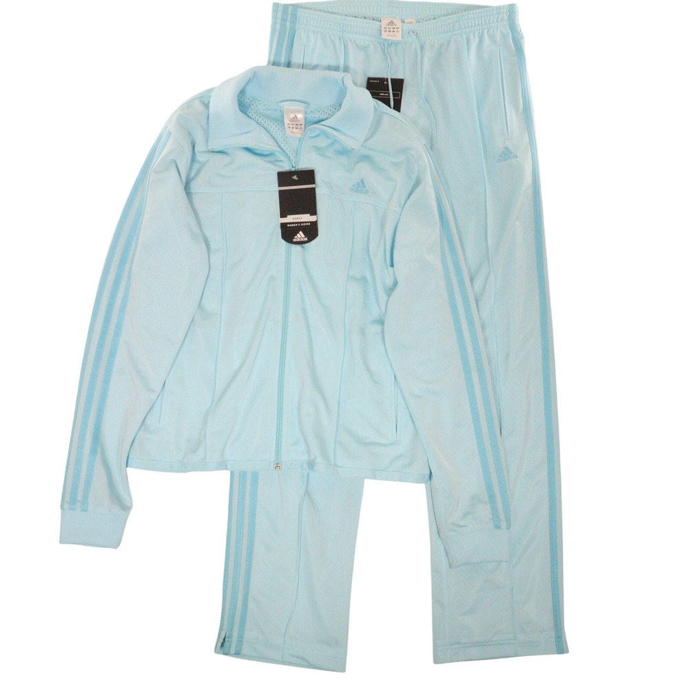 Adidas Tracksuit Full Set Athletic 3-Stripe Light Blue Women M NWT
